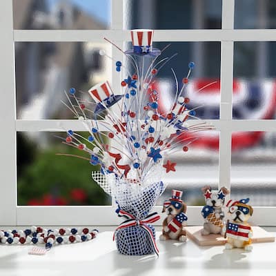 Glitzhome 20"H Patriotic July 4th Berry Stars Table Tree