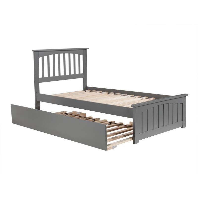 Antique Platform Bed Twin Trundle - Hardwood Bed Frame with Footboard - Elegant Bedroom Furniture