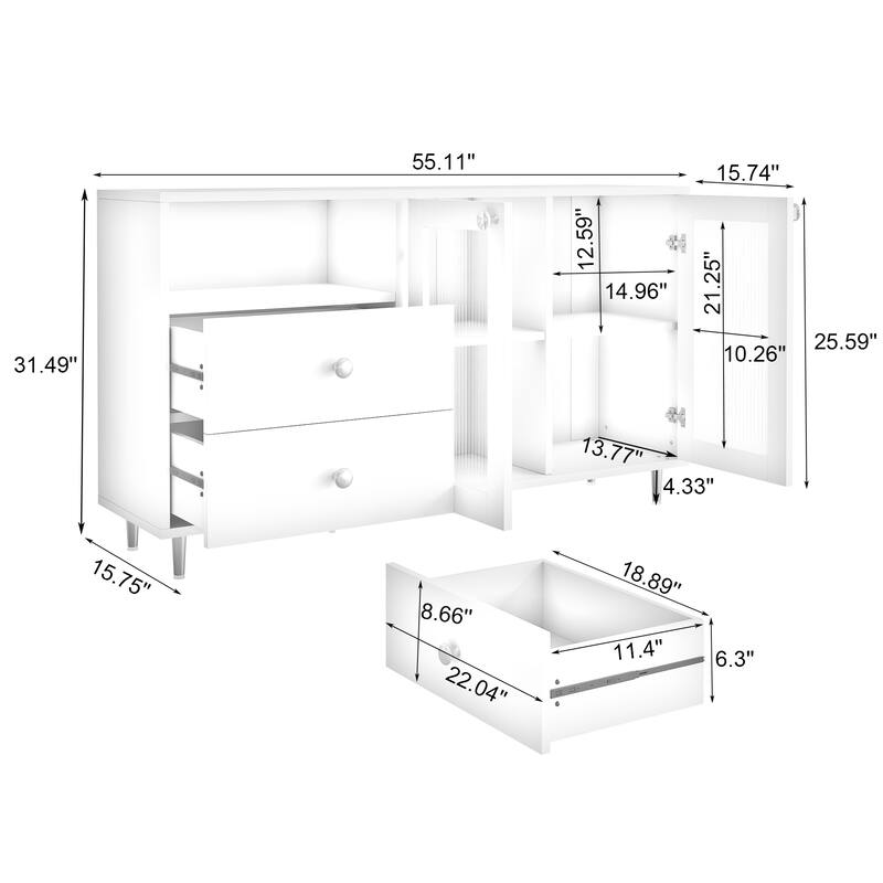 Freestanding Buffet Cabinet with Shelves and Drawers, Elegant Sideboard Cabinet Accent Cabinet with Carved Glass Doors