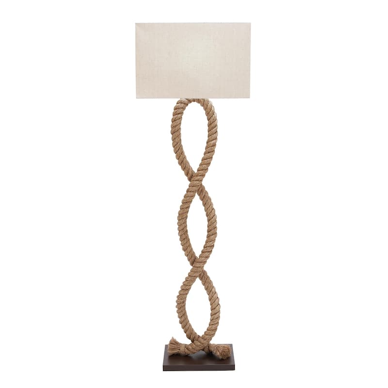 Brown Jute Rope Twisted Rope Room Floor or Table Lamp with Cream Linen Shade