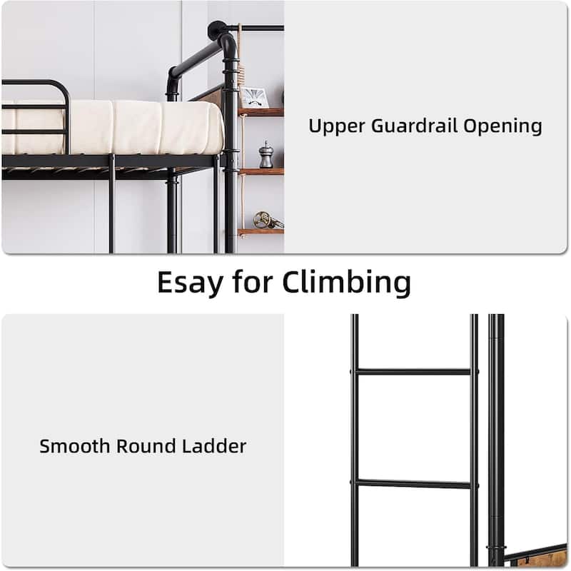 Heavy Duty Twin Size Convertible Bunk Bed with Guardrail & Ladders