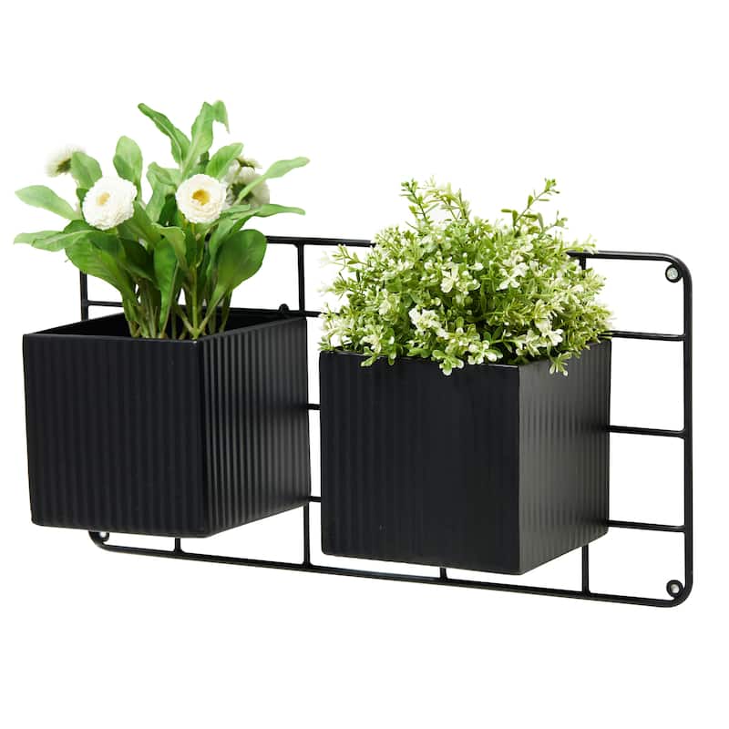 Glitzhome 20''L Black Metal Wall Planters with 3 Pots Hanging Plant Holder