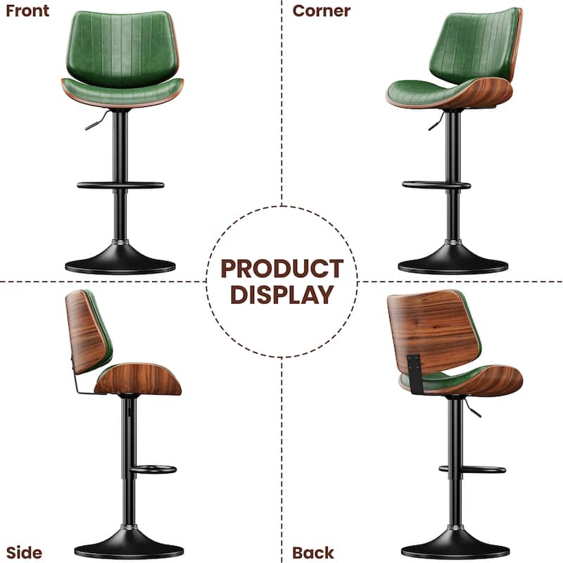 Swivel Adjustable Height Counter Stools, Bar Stools with Backs - 20" W X 18"D X 24-33" H