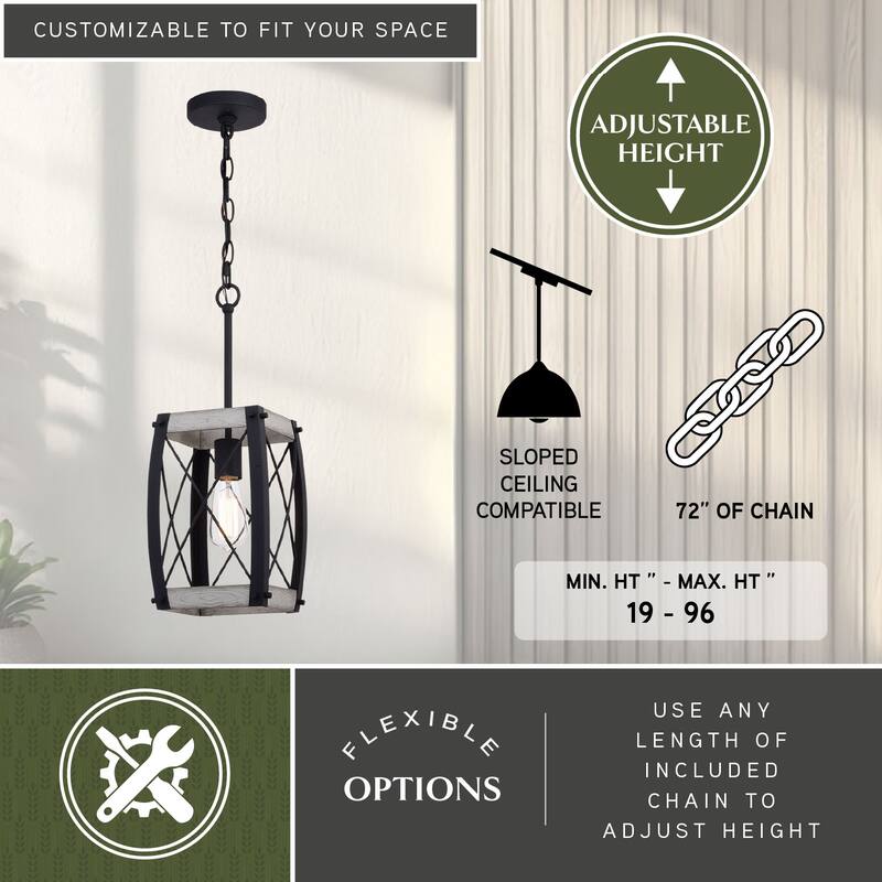 Montclare Black and White Ash Wood Farmhouse Cage Pendant Ceiling Light