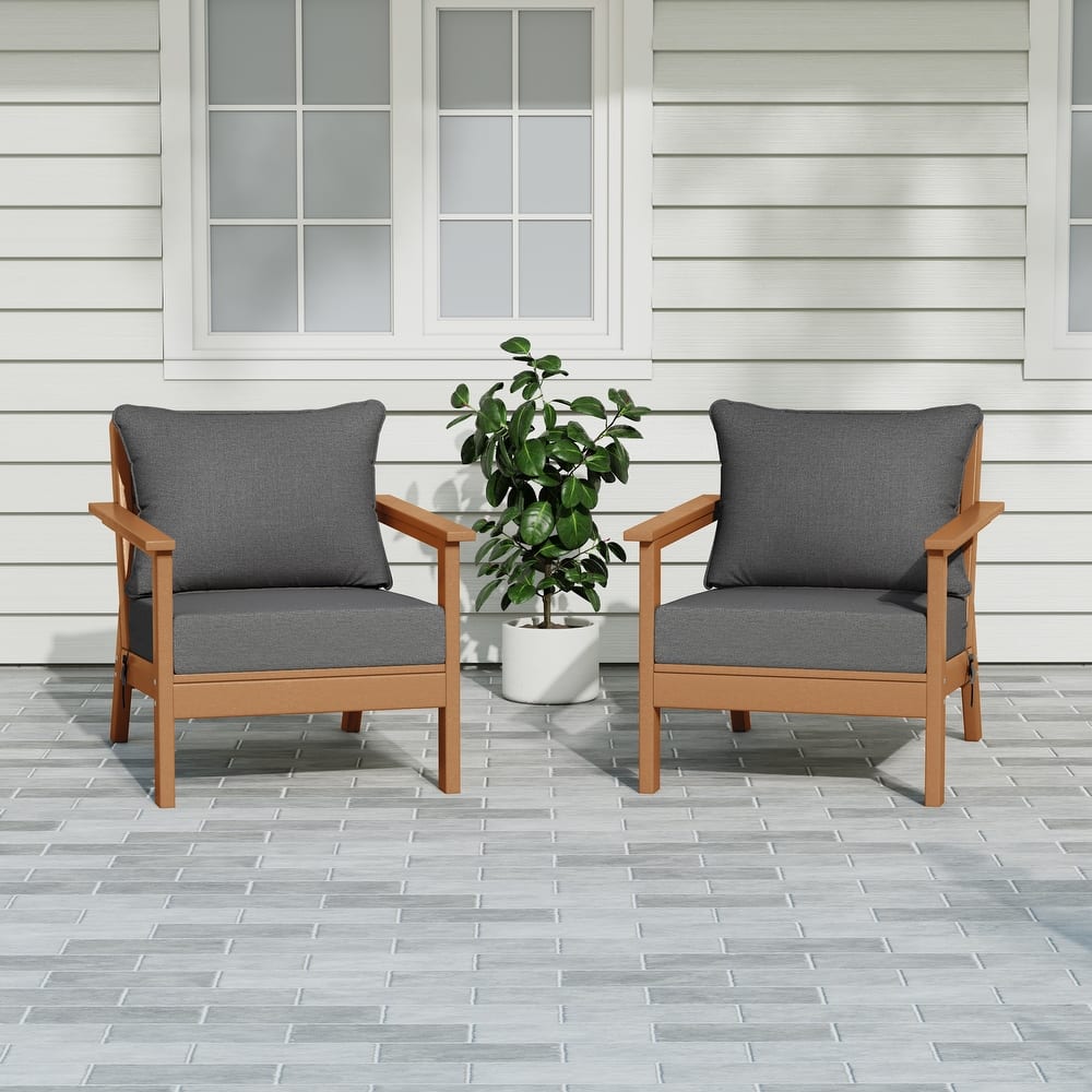 Birchwood All Weather HDPE Outdoor Patio Teak Deep Seating Conversation Set With Cushions (2-Piece)