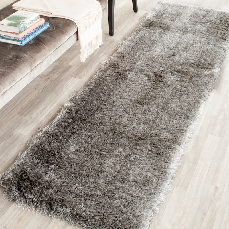 SAFAVIEH Handmade Paris Shag Danara 2.5-inch Thick Rug - 2'3" x 12' Runner - Silver