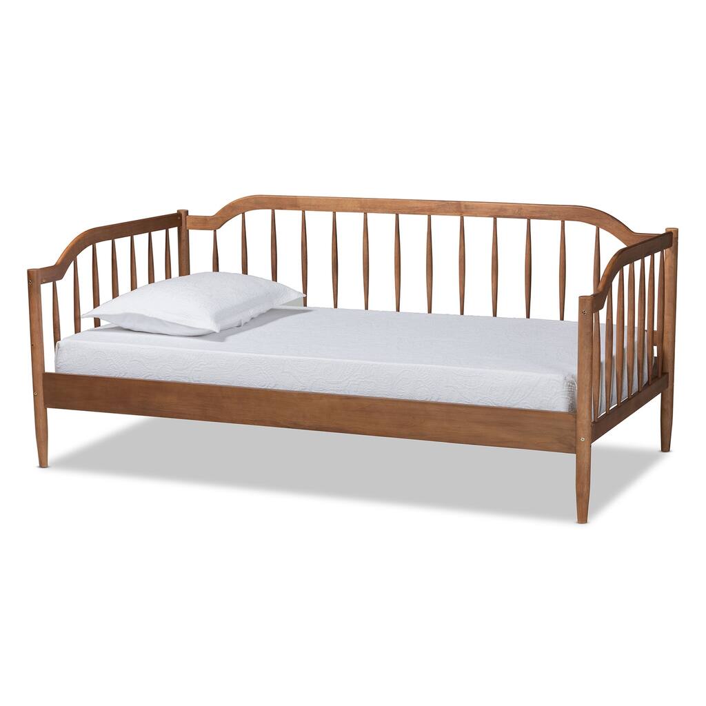 Twin Daybed - Mid-Century Modern Wood Frame - Walnut Brown Finish - Day Bed for Living Room/Guest Room