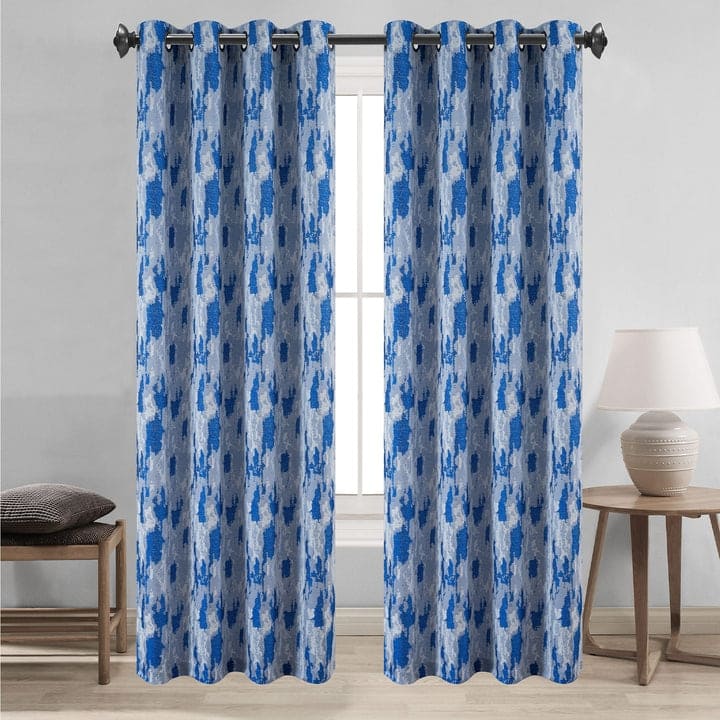 Rossi Jacquard Plaster Texture Grommet Window Curtain Panel, 54x90 Inches - 54 x 90 Inches - Royal Blue