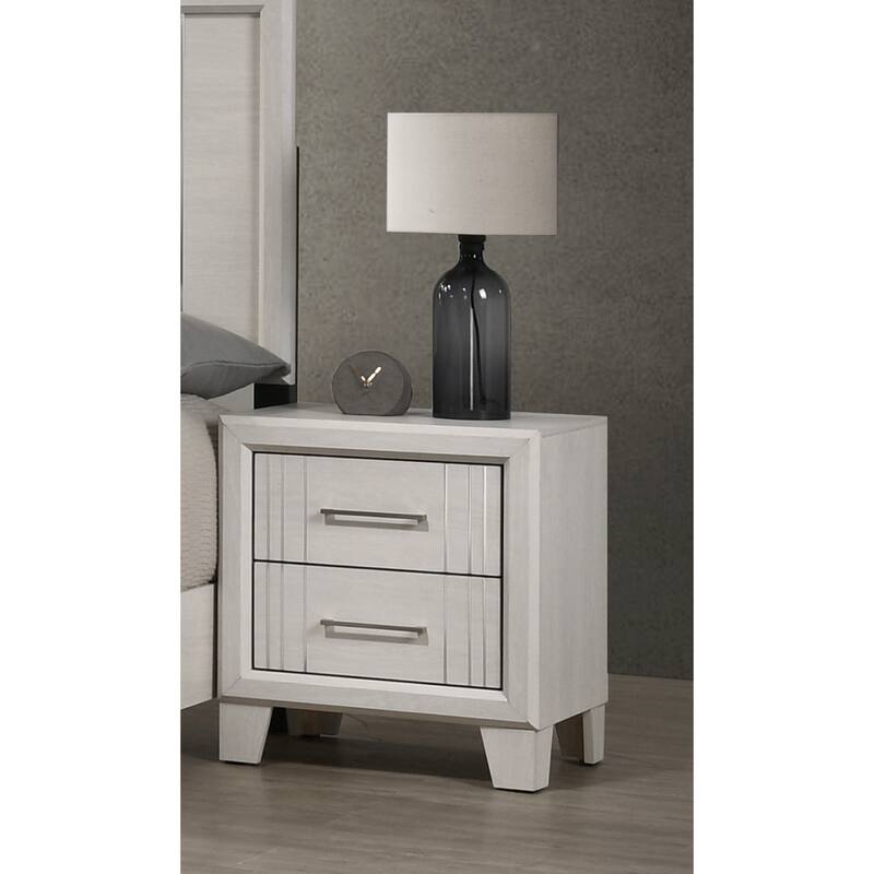 Contemporary White/Beige Wooden Nightstand with 2 Drawers