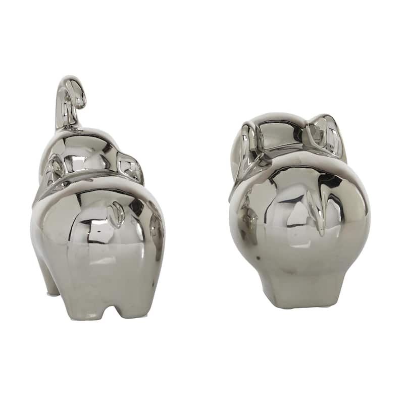 Porcelain Ceramic Elephant Sculpture - Set of 2 Silver - The Novogratz
