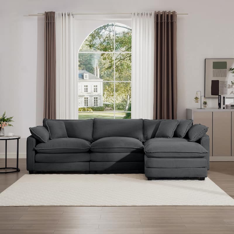 115" Corduroy Cloud Upholstered Modular L-Shaped Sectional Sofa with Removable Ottoman and Free Combination Design