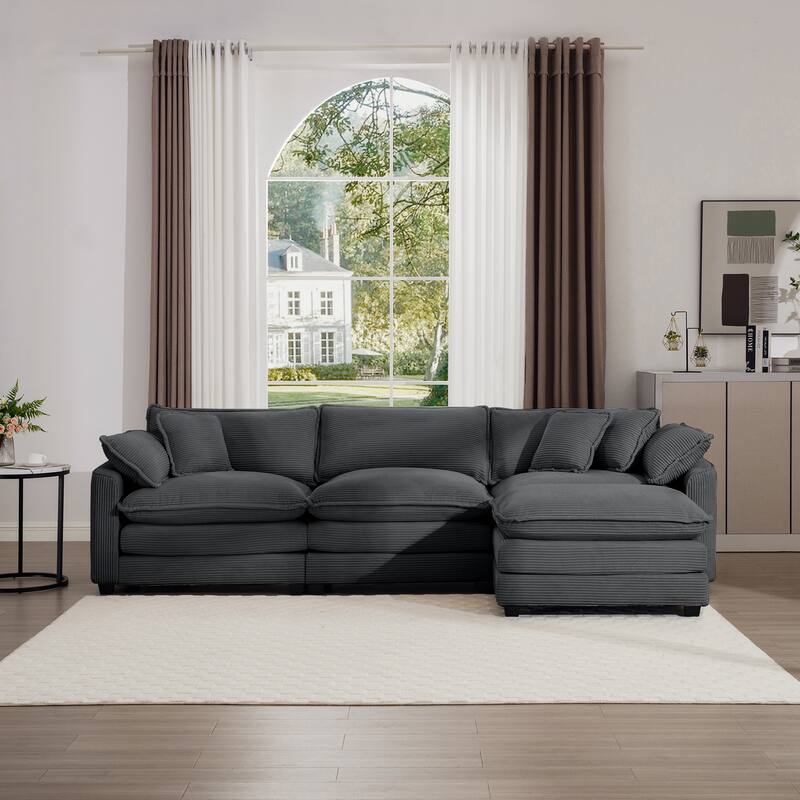 L-shaped Chaise Sectional Sofa with Ottoman and Double Cushions