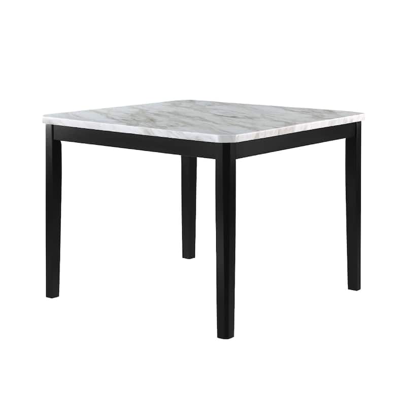 Pazy Counter Height Table, 48 Inch White Faux Marble Top, Black Legs