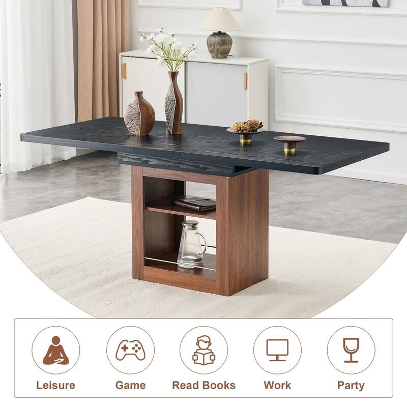 7-Piece Set, 59-71" Extendable Dining Table with PU Upholstered Dining Chairs