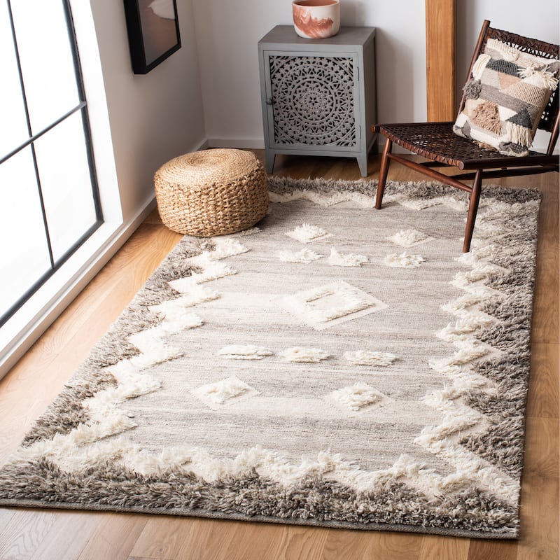 SAFAVIEH Handmade Kenya Anatoliya Moroccan Wool Rug - 9' x 12' - Grey/Ivory