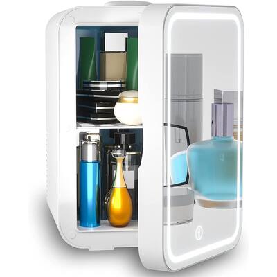 Mini Fridge Portable Beauty Makeup Skincare Fridge Cosmetic LED Mirror Refrigerator with 3pcs Makeup Sponge
