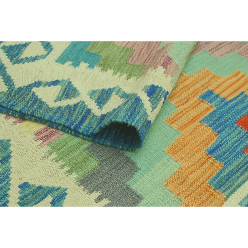 Sangat Flatweave Giana Green/Blue Rug - 4'10" x 6'8"