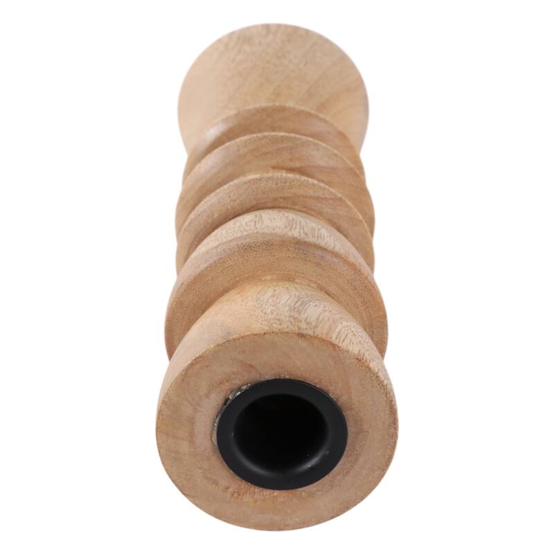 Mango Wood Modern Totem Carved Taper Holder - Tan