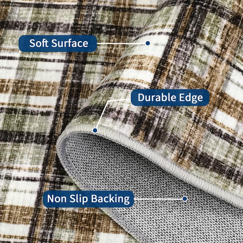 Garvee Timeless Check Washable Area Rug