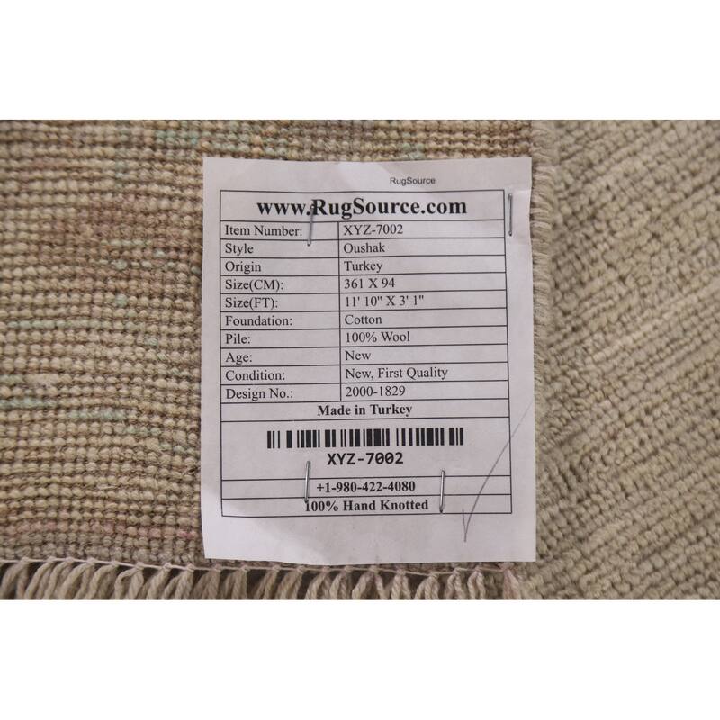 Oushak Oriental Runner Rug Handmade Vegetable Dye Wool Carpet - 3'1"x 11'10"
