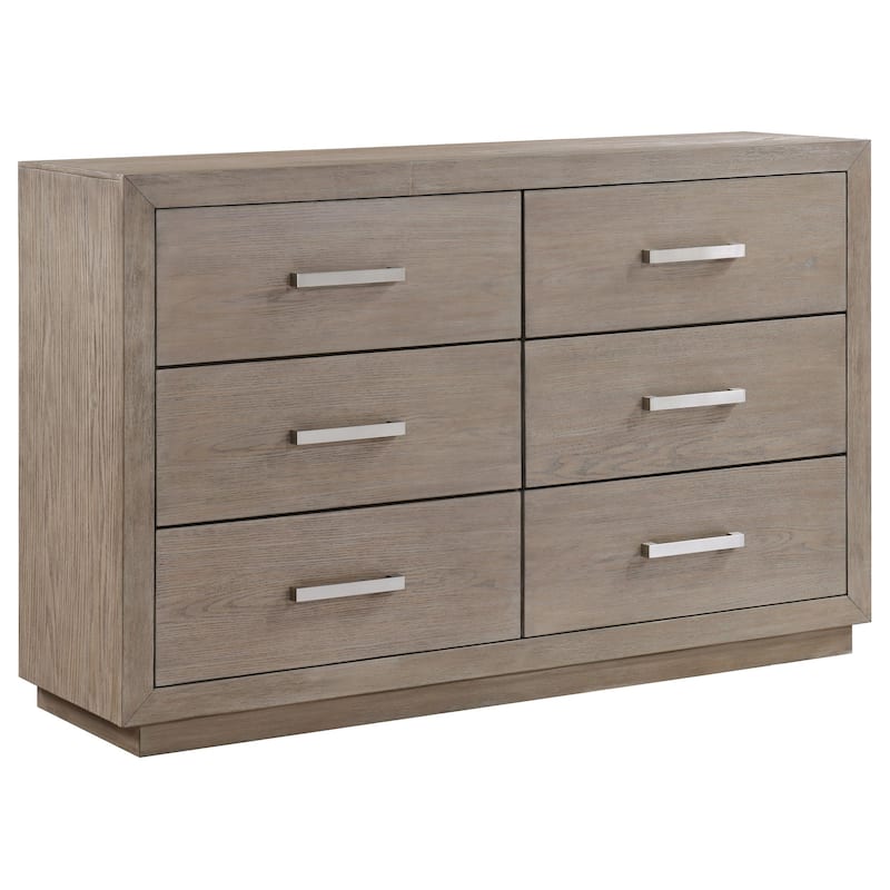 Keno Wide Dresser, 6 Drawers, Metal Bar Handles, Brown Acacia Wood