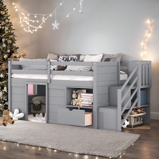 Twin Size Multiple Functional Low Loft Bed With Drawers for Home