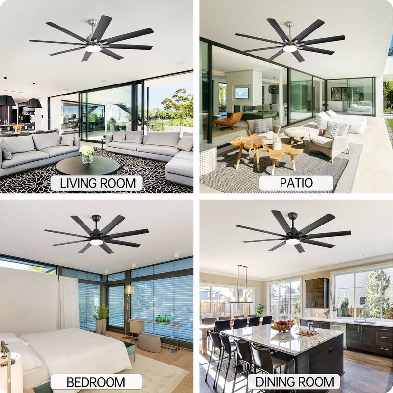 52 Inch/66 Inch/72 Inch Modern Ceiling Fan with Dimmable LED Light ,Remote&APP Control,8 Blades for Large Living Room,Porch