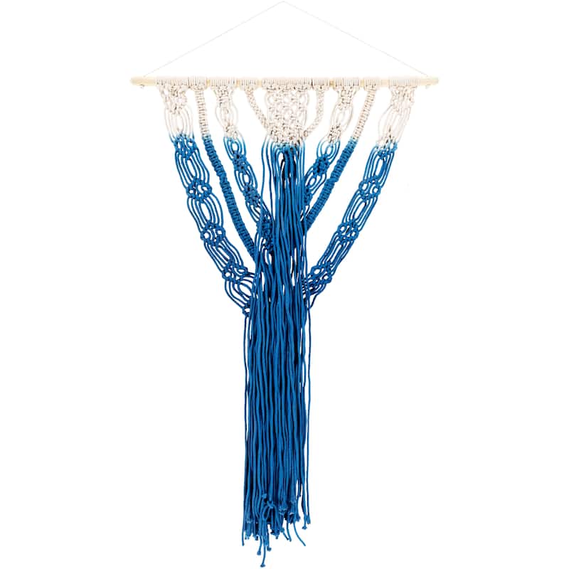 Artistic Weavers Tia Dip-Dyed Blue & Cream Macrame Fringe Wall Hanging - 29"H x 20"W