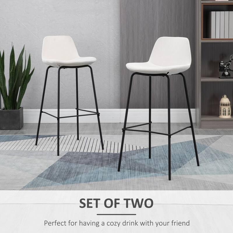 HOMCOM 29.5" Seat Height Bar Stools Set of 2, Upholstered Bar Chairs, Armless Barstools with Back, Steel Legs