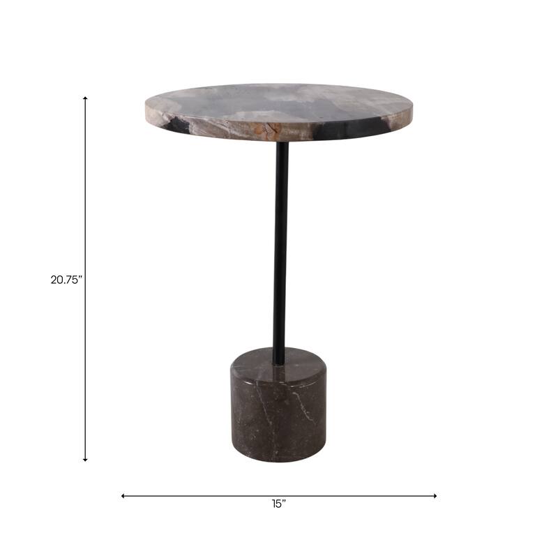 Marble Stone Modern End Table with Iron Base - Black, 21 in. - 15" x 15" x 20.75"