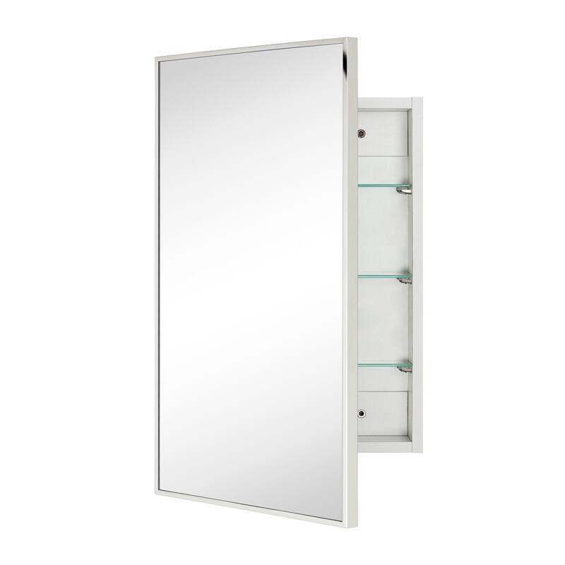 TEHOME Velin Recessed and Surface Mount Bathroom Medicine Cabinet with Mirror Square Cornered Metal Framed Rounded Rectangle