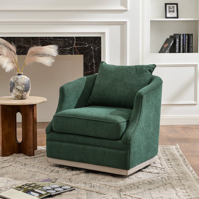 KINWELL 31" Wide Linen Fabric Upholstered Swivel Barrel Accent Chair - Green - Set of 1