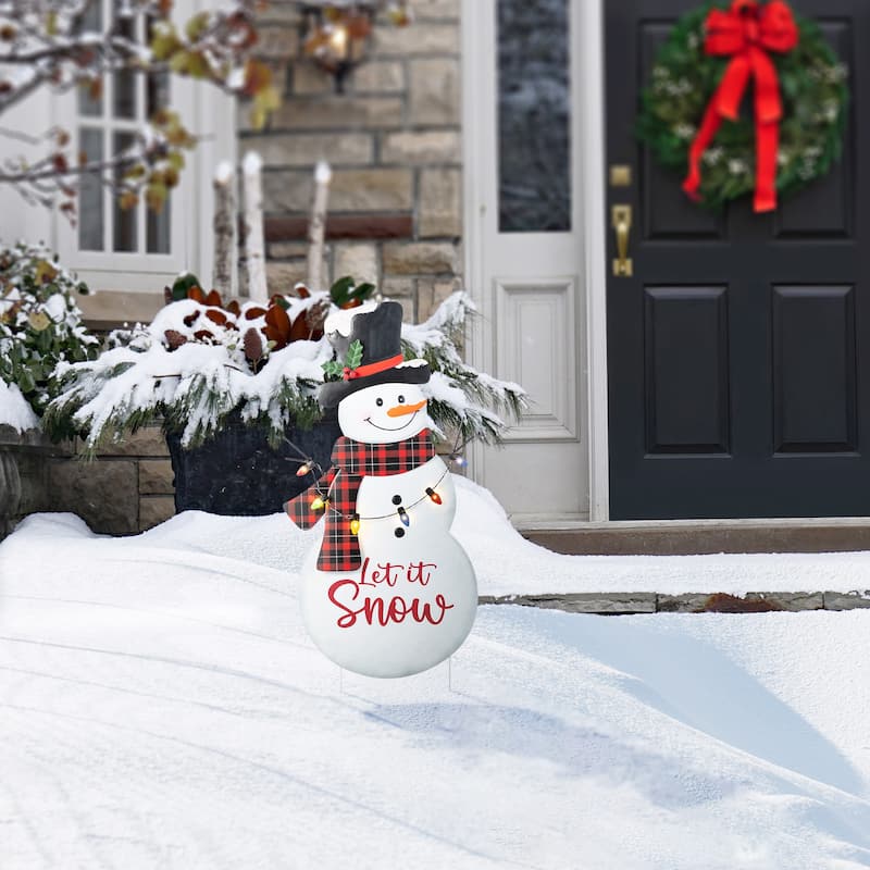 Glitzhome 36"H Metal Christmas Snowman with Colorful Bulbs Yard Stake - Multi-color