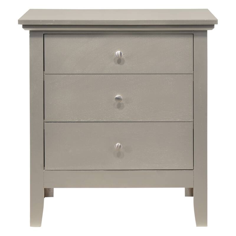 3-Drawer Silver Champagne Nightstand with English Dovetail Drawers, 26 Inch Real Wood Bedside Table