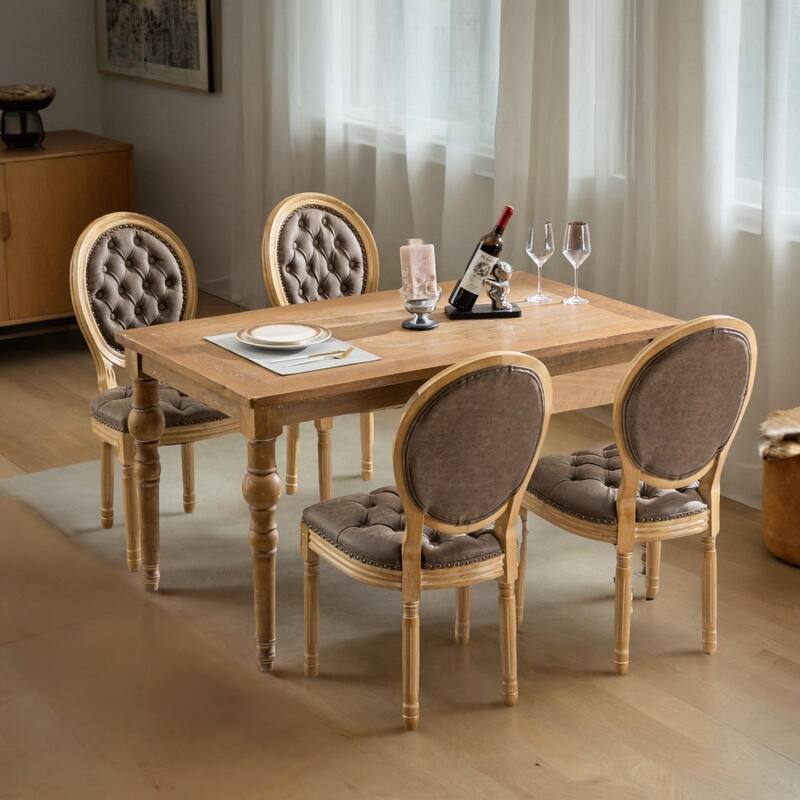 Solid Wood Frame Antique Painting,Hand-pulled buckle decoration PU artificial leather Dining Chair with Nailhead Trim