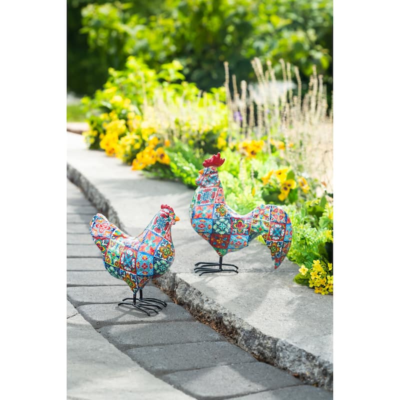 Resin Rooster/Hens Statuary Set of 2