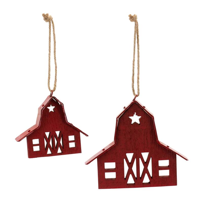 Wood Barn Ornament (Set of 24)