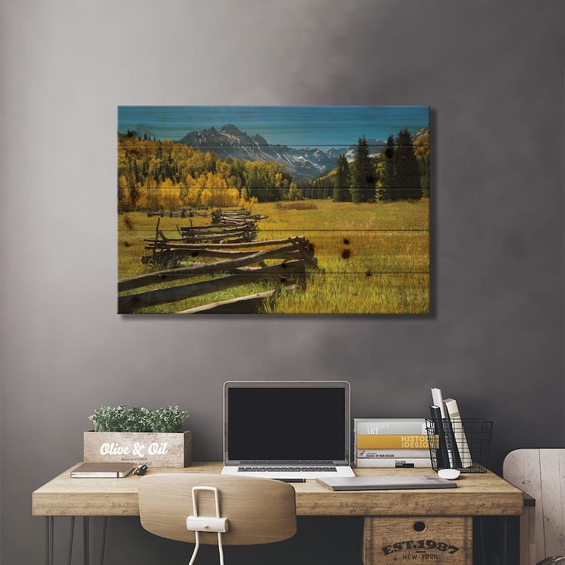 Wooden Fence In A Forest, Maroon Bells, Aspen, Pitkin County, Colorado, USA Print On Wood by Panoramic Images - Multi-Color