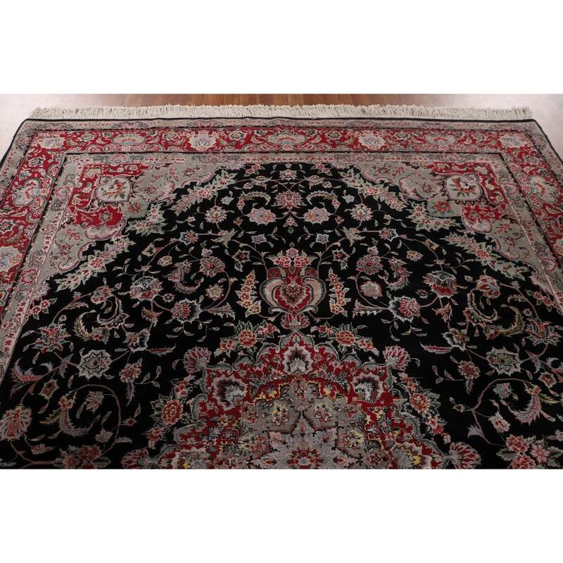Floral Black Aubusson Chinese Area Rug Hand-Knotted Wool Carpet - 8'3"x 10'0"