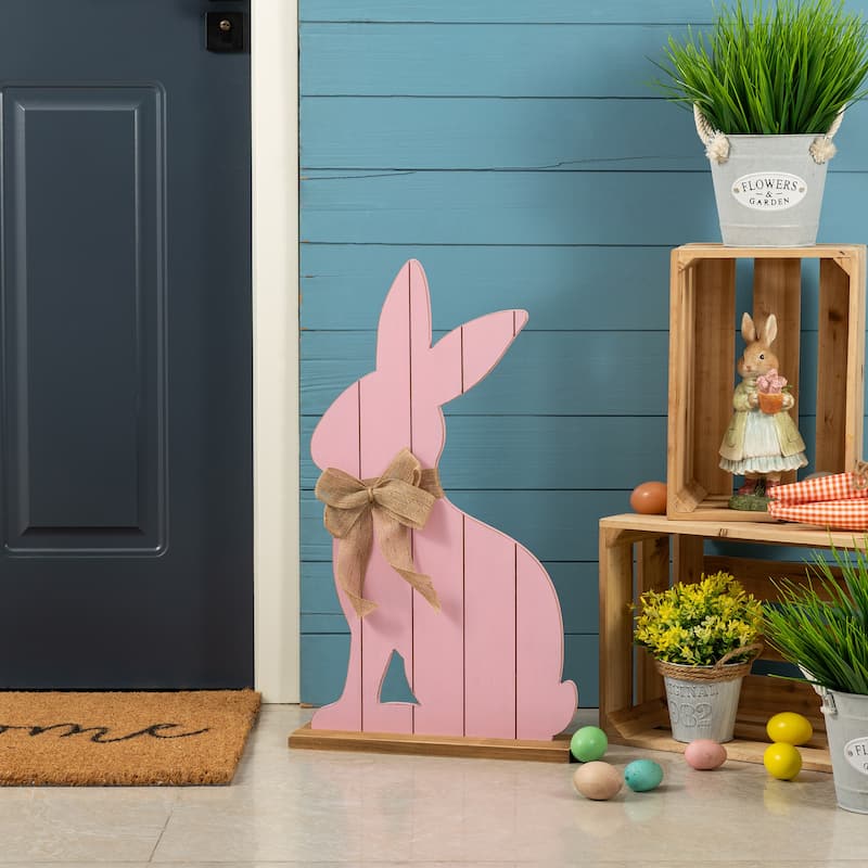 Glitzhome Easter Wooden Bunny Porch Decor Standing Rabbit Sign Decoration