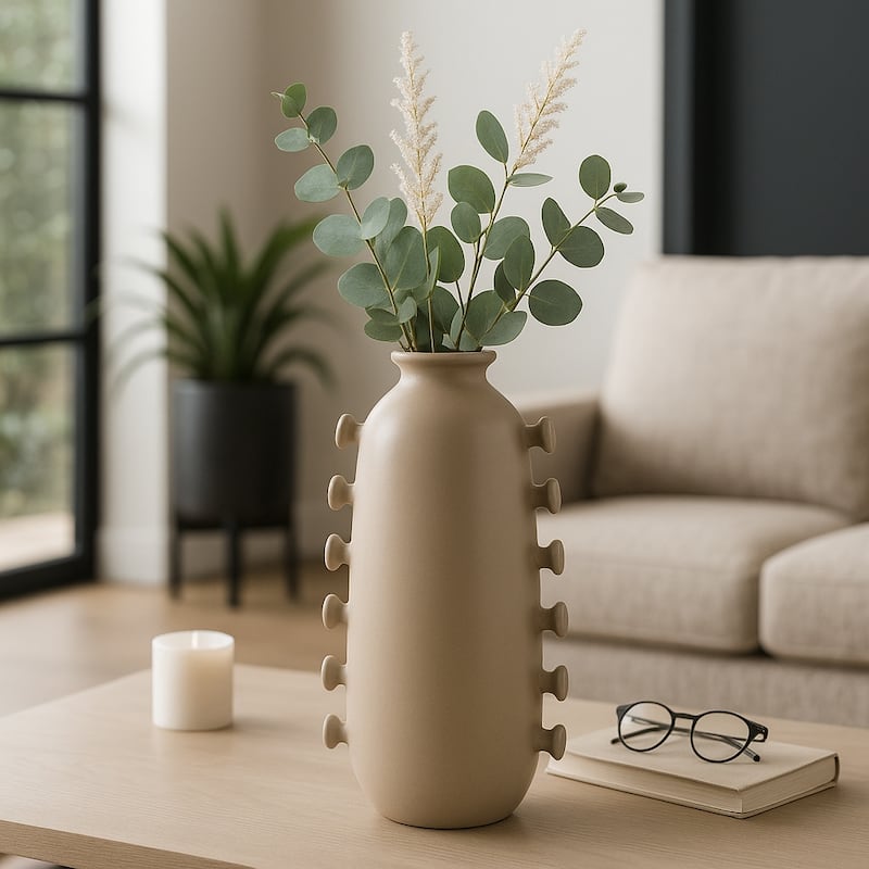 Unique Artistic Table Vase with Side Detailing - Tan