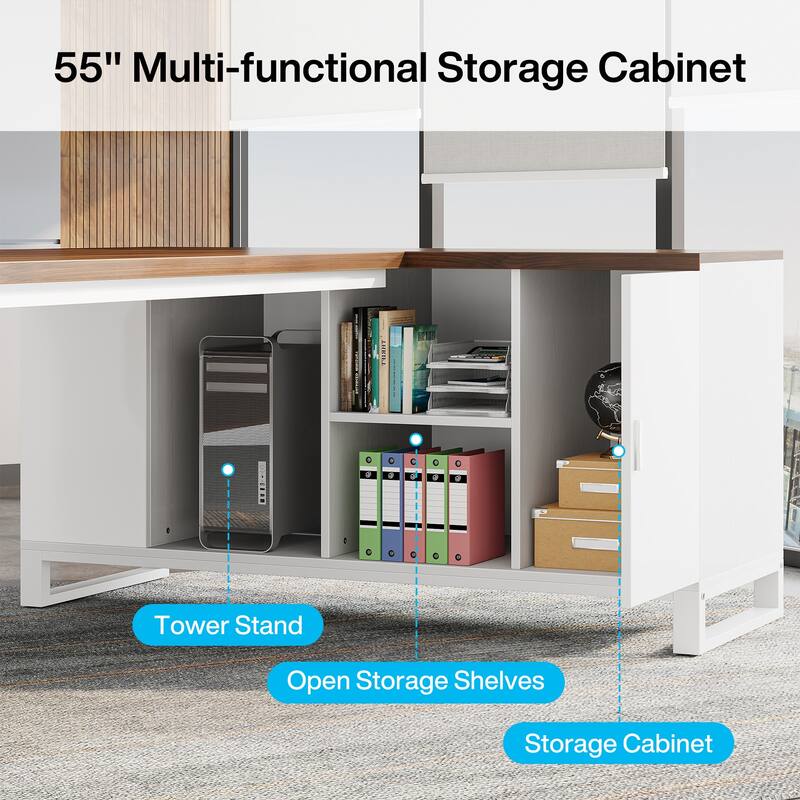 70.8" Executive Desk with 55" File Cabinet, Modern L Shaped Computer Desk with Storage Shelves and Cabinet