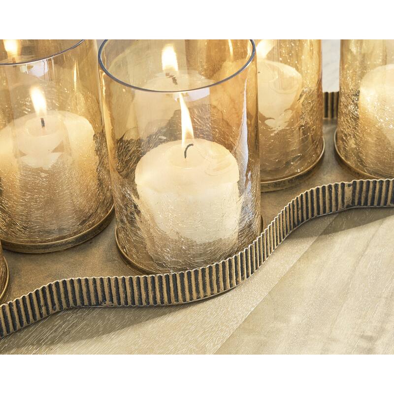 Signature Design by Ashley Evereton Gold/Clear Candle Holder - 19.75" W x 8.25" D x 6.63" H