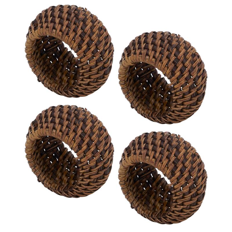 Rattan Napkin Rings With Woven Design (Set of 4)