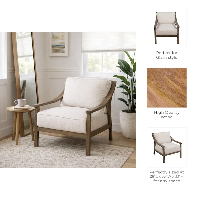 Accent Chair - Polyester with Wood Frame - Ivory, 33" - 33.0"