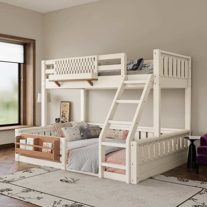 Wooden Bunk Bed of 3 Kinds Size with Pegboard, Bookshelf and Guardrails, Detachable Bunk Bed Convertible 2 Platform Beds