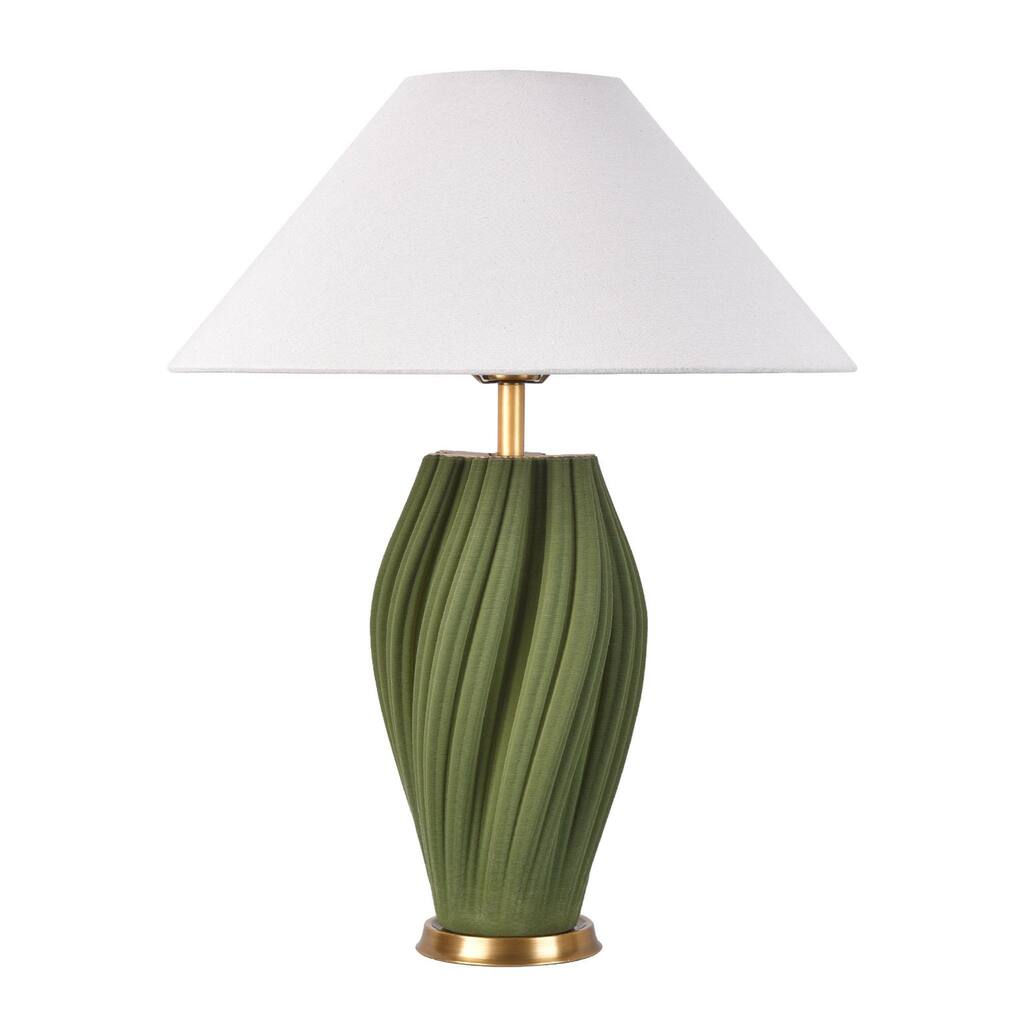 HomeRoots 24" Green Ceramic Bedside Table Lamp With White Empire Shade - 18.89