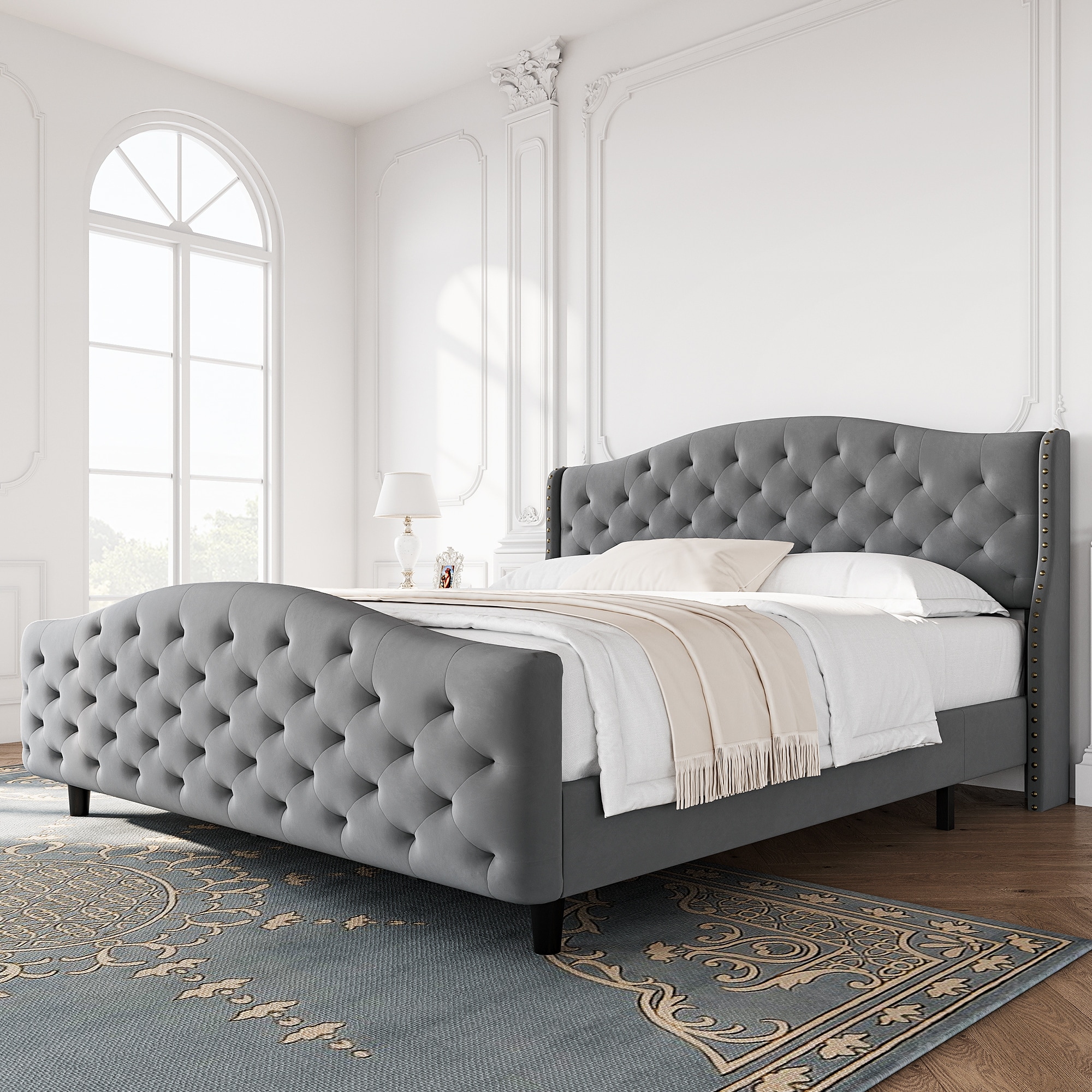 Queen metal bed online frame with headboard