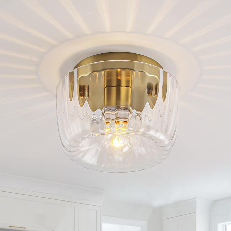 1-Light 6.3" Modern Glam Dome Clear Striped Glass Shade Flush Mount Ceiling Light/Wall Sconce for Hallways, Porch, Bedroom