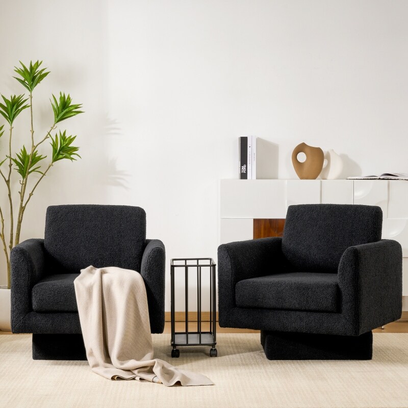 Roomfitters 360° Modern Swivel Accent Chair, Teddy Sherpa Round Armchair with Thick Padded Lounge Seat